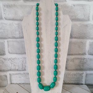 Vintage Green Acrylic Beaded Beads Necklace Bronze Spacers Glows Blue Under UV